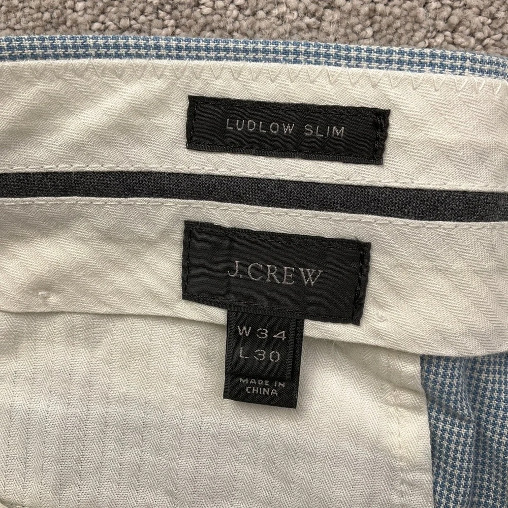 J‎ Crew Ludlow Pants Mens 34W 30L Light Blue Houndstooth Somelos Dress Pants